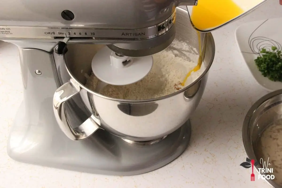 add butter to flour for dinner rolls