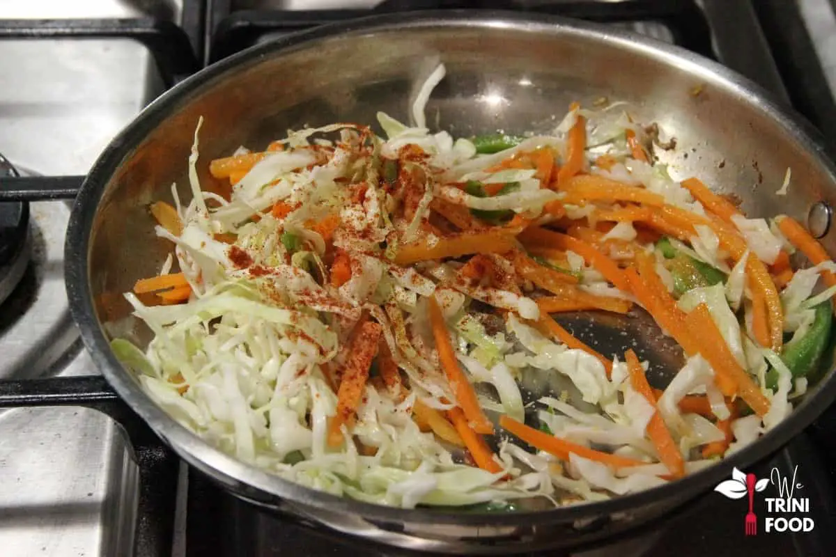 add cabbage, sweet pepper, peppers