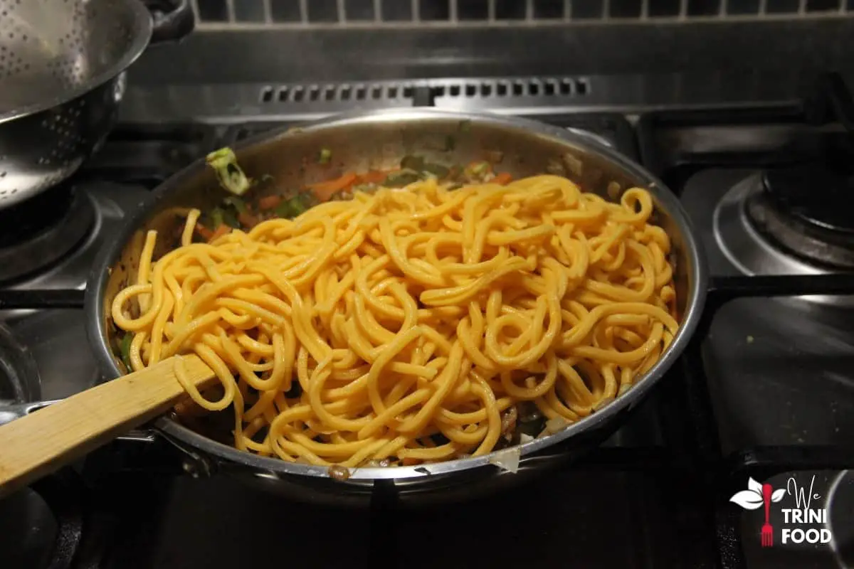 noodles added to chow mein vegetables