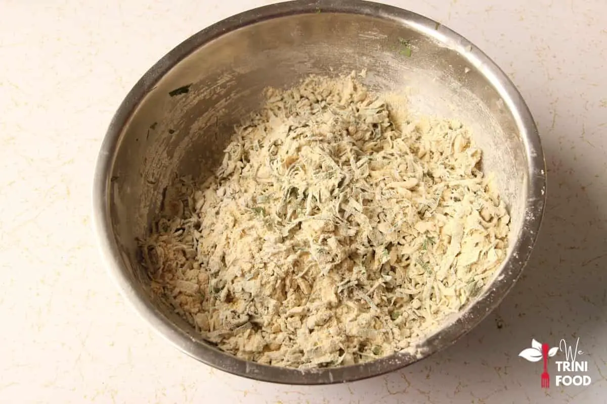 mix ingredients with dasheen leaves