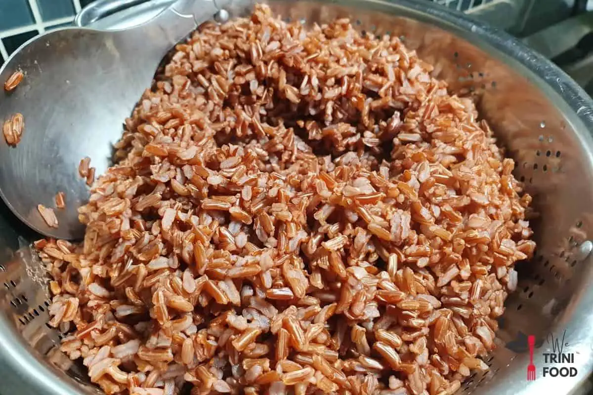 cooked red jasmine rice for fried rice