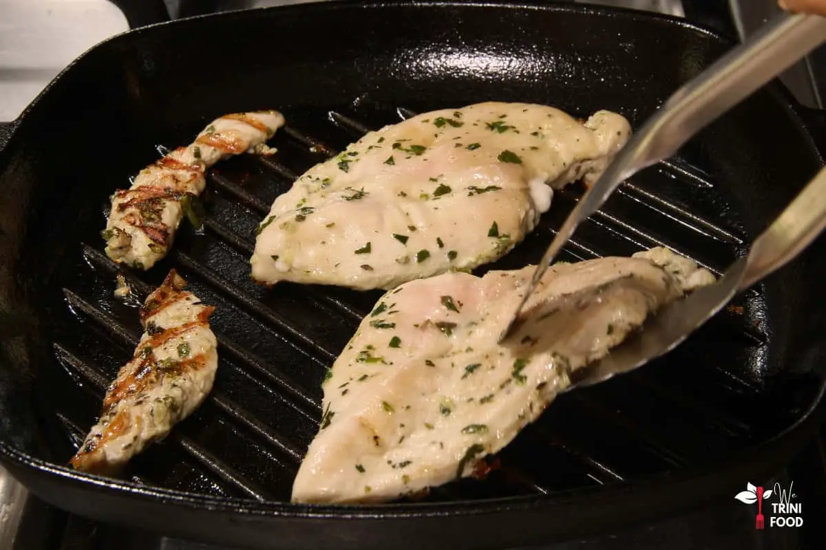 flip over chicken in grill pan