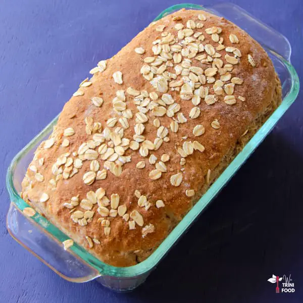 honey oatmeal bread out of oven