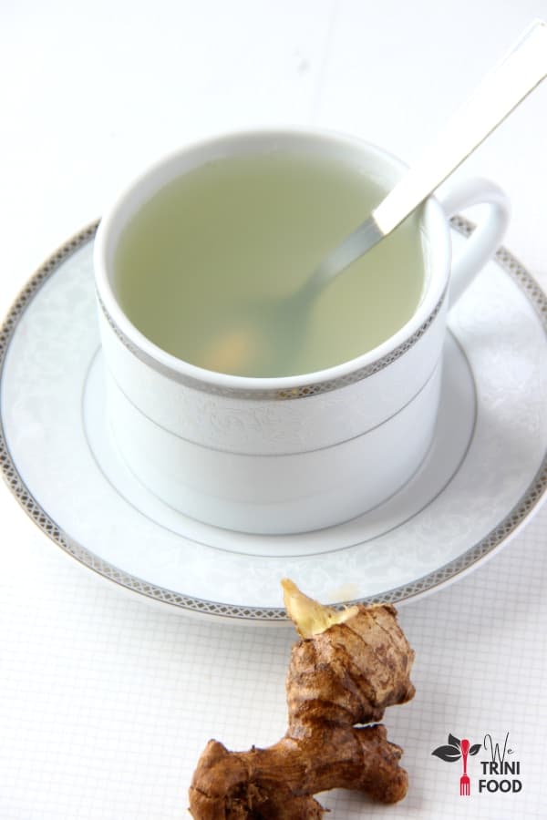 ginger tea with spoon and ginger