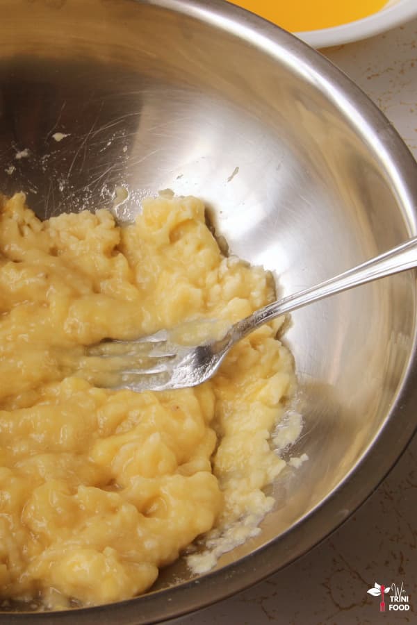 mashed bananas and melted butter