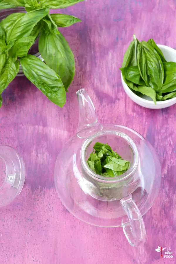 add basil leaves to infuser