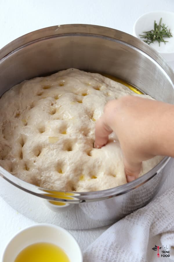 add dimples to focaccia dough