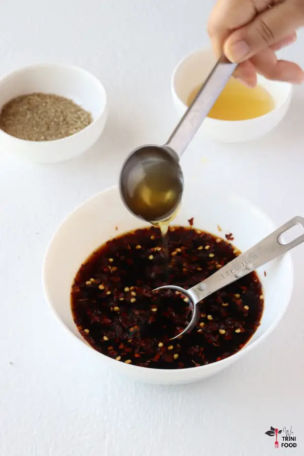 add honey, sugar, pepper flakes to soy sauce