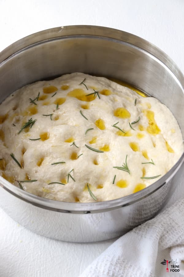 add olive oil, salt and rosemary to focaccia