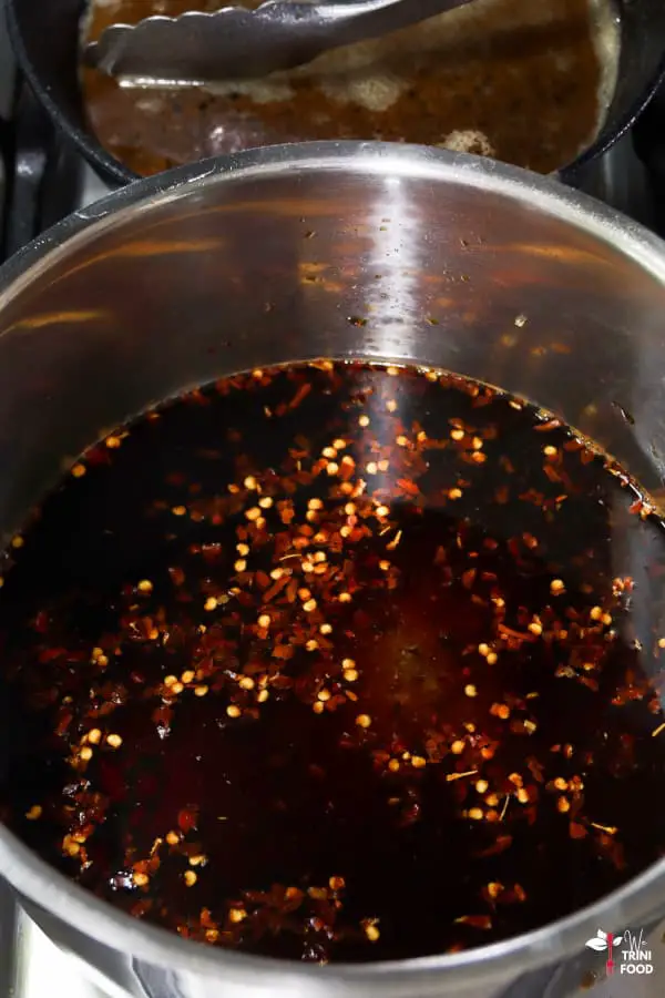 sweet and spicy soy sauce glaze in pot