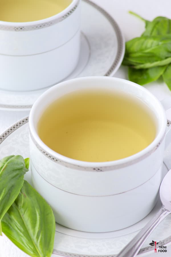 basil tea with fresh leaves