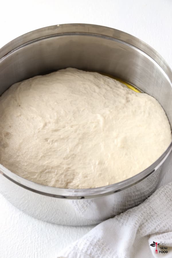 focaccia dough after room temperature proofing