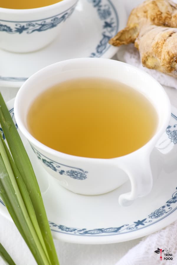 lemongrass ginger tea with ingredients on side