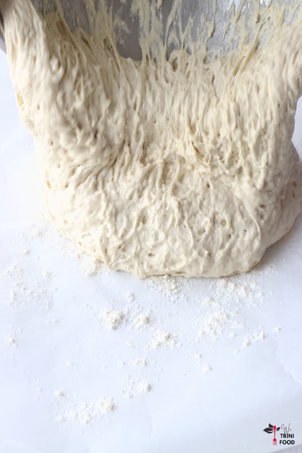 turn out the dough onto the floured parchment