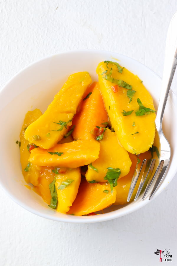 finished mango chow in bowl
