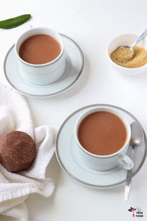 cocoa tea with cocoa ball and sugar