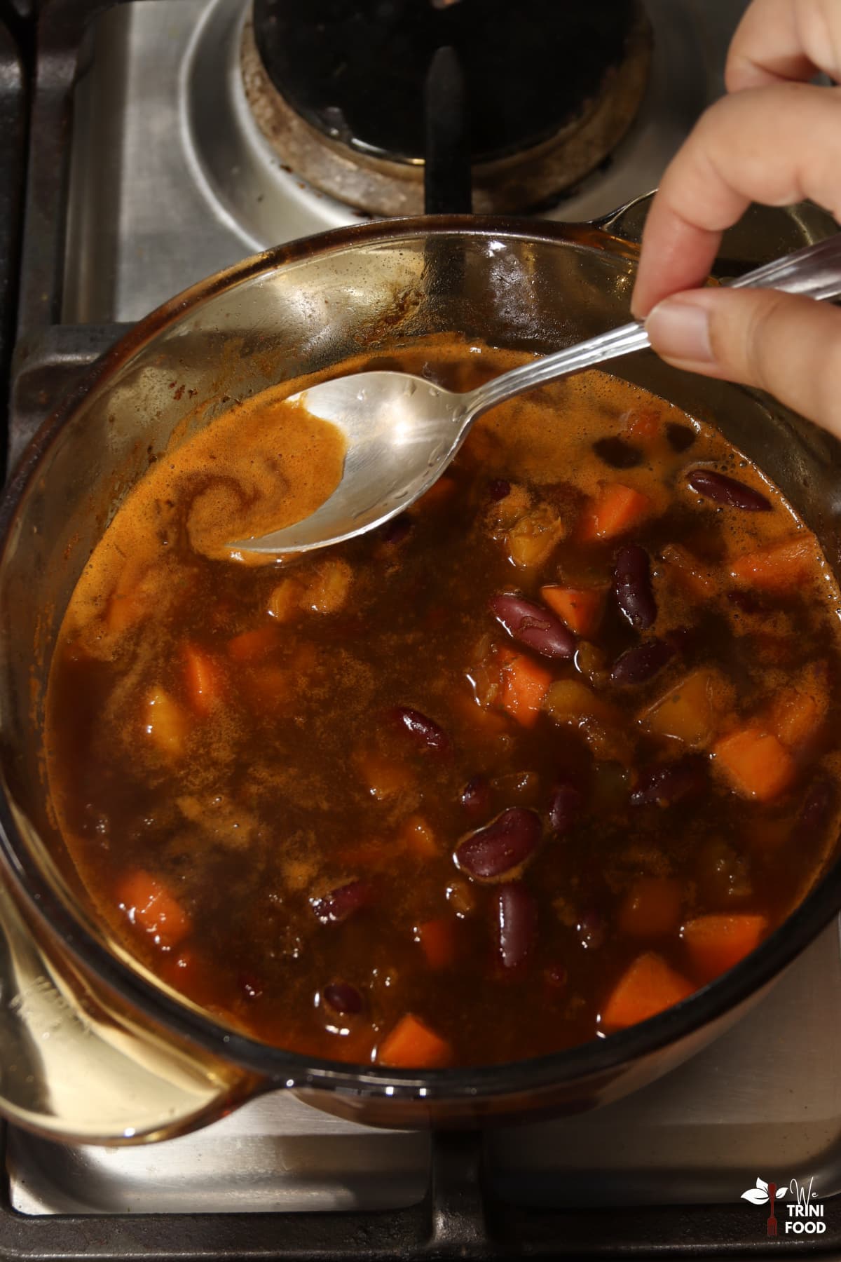 skim froth off the top of stew beans