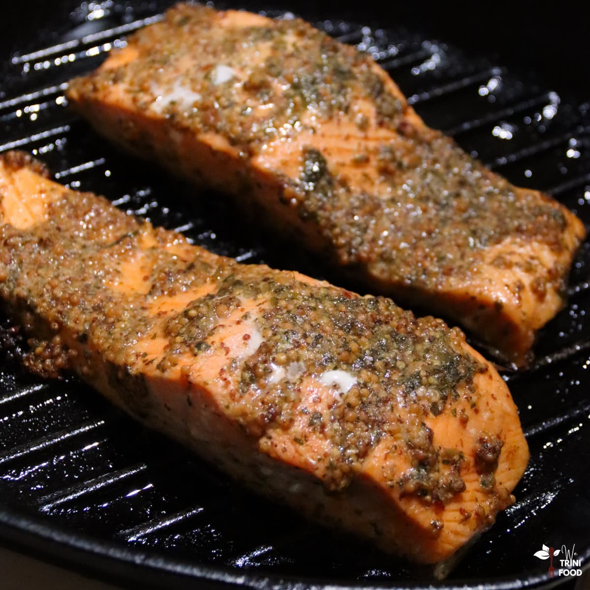 honey mustard salmon with whole grain mustard and honey and green seasoning