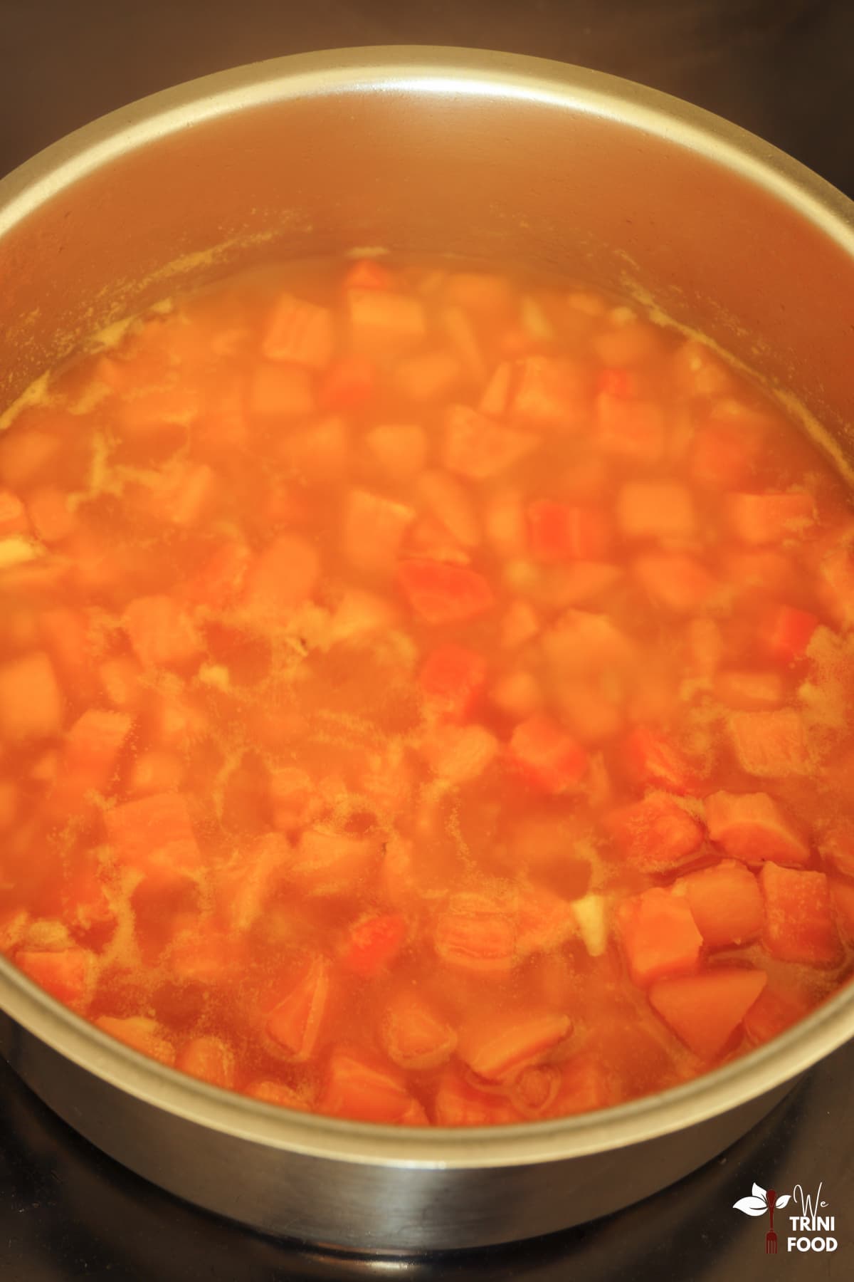 butternut squash sweet potato and carrot soup before blending
