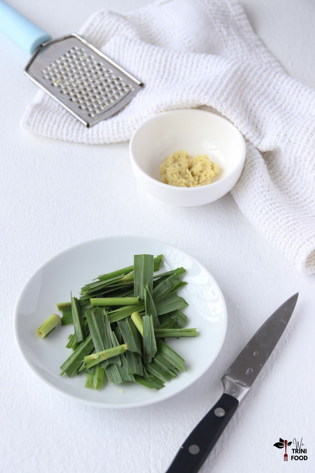 cut lemongrass and grated ginger for lemongrass and ginger tea
