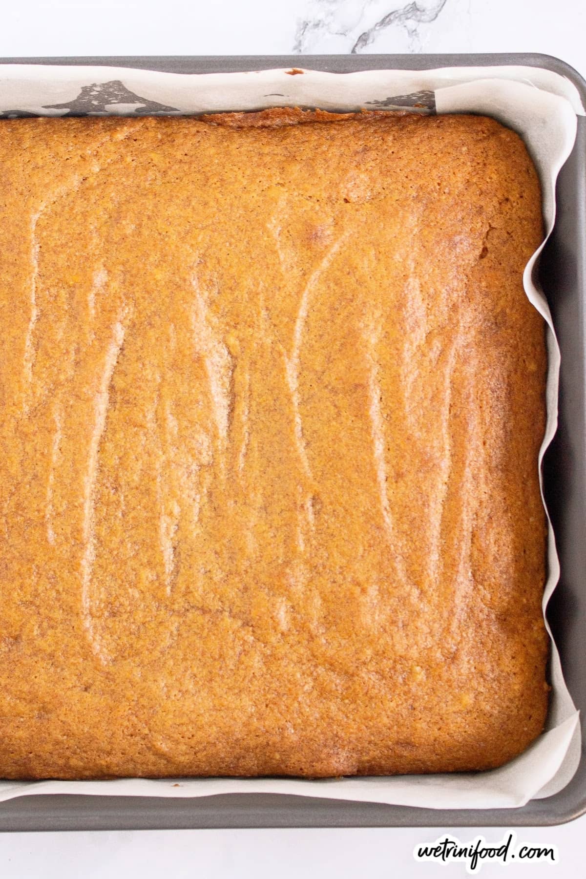 baked pumpkin blondies in a baking dish