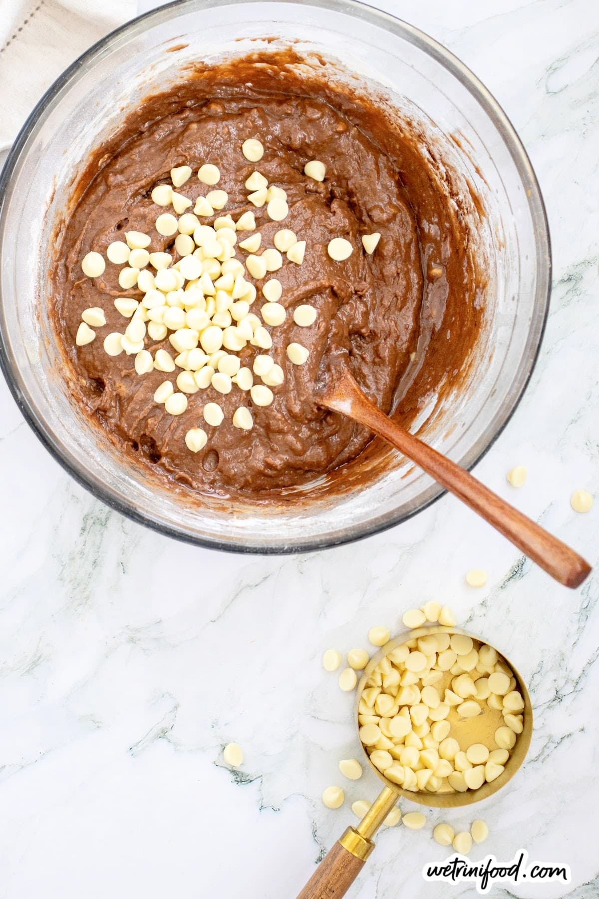 fold in chocolate chips into sweet potato brownies batter