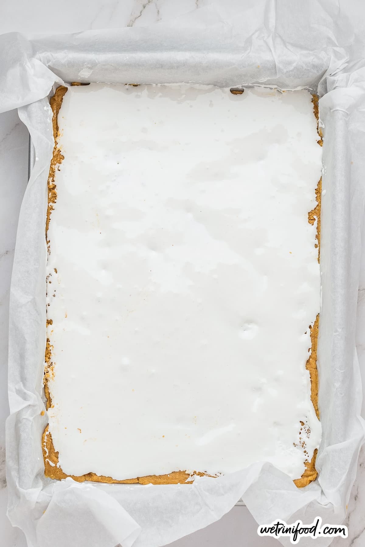 layer on marshmallow fluff for smores bars