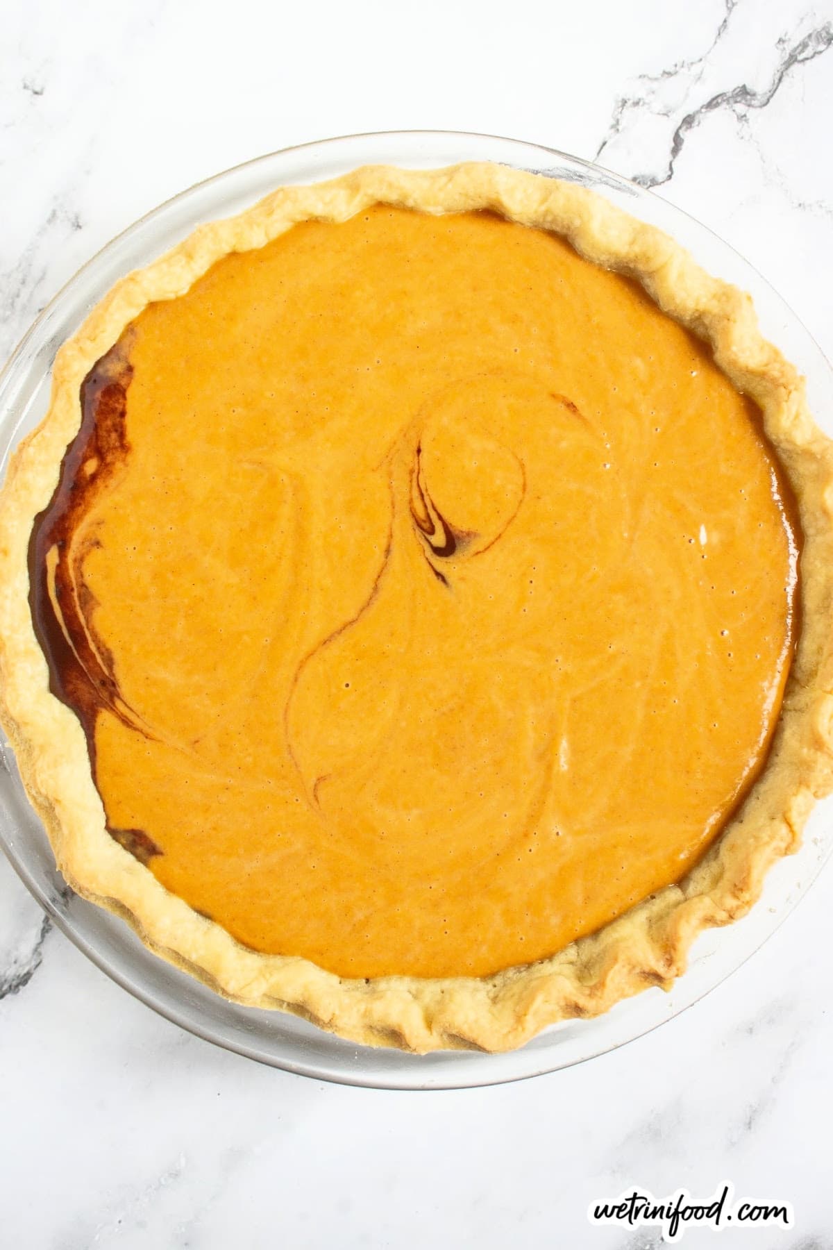 add pumpkin filling to chocolate pumpkin pie