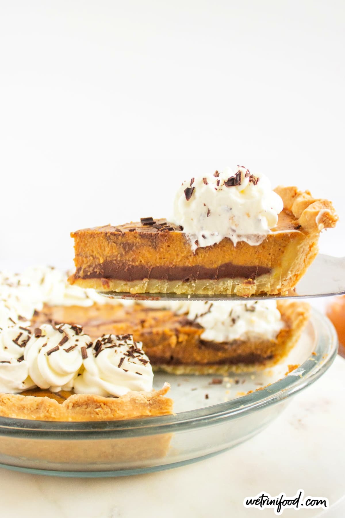 baked pumpkin pie with chocolate ganache