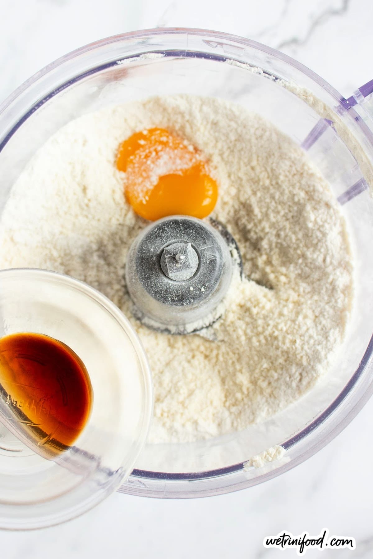 egg and vanilla added to butter-flour mixture for pie crust