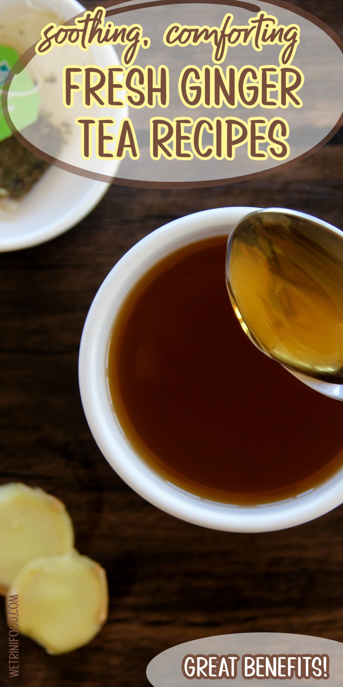 soothing, comforting fresh ginger tea recipes: great benefits on a photo of ginger green tea