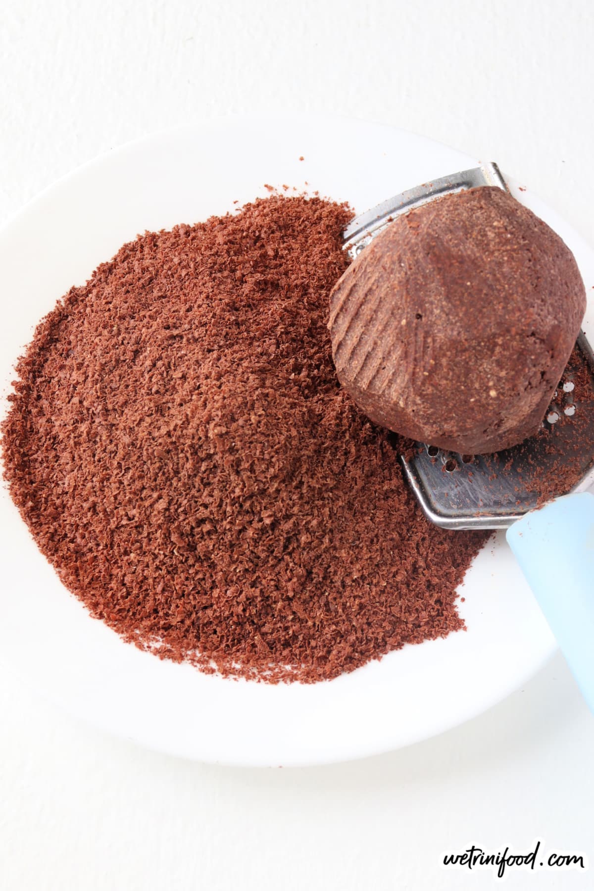 grated pure cocoa for making a cacao drink recipe