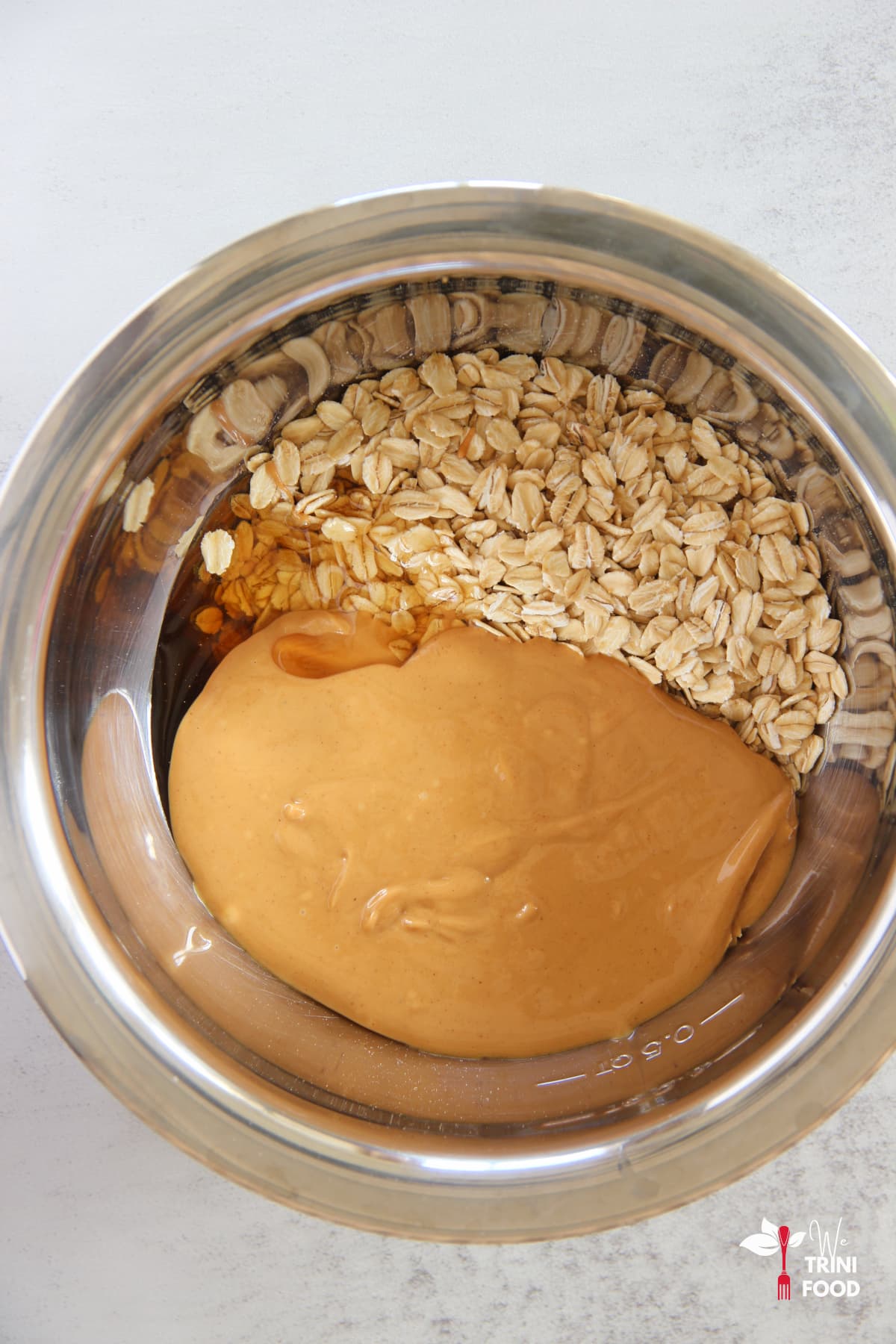 ingredients in bowl for peanut butter balls