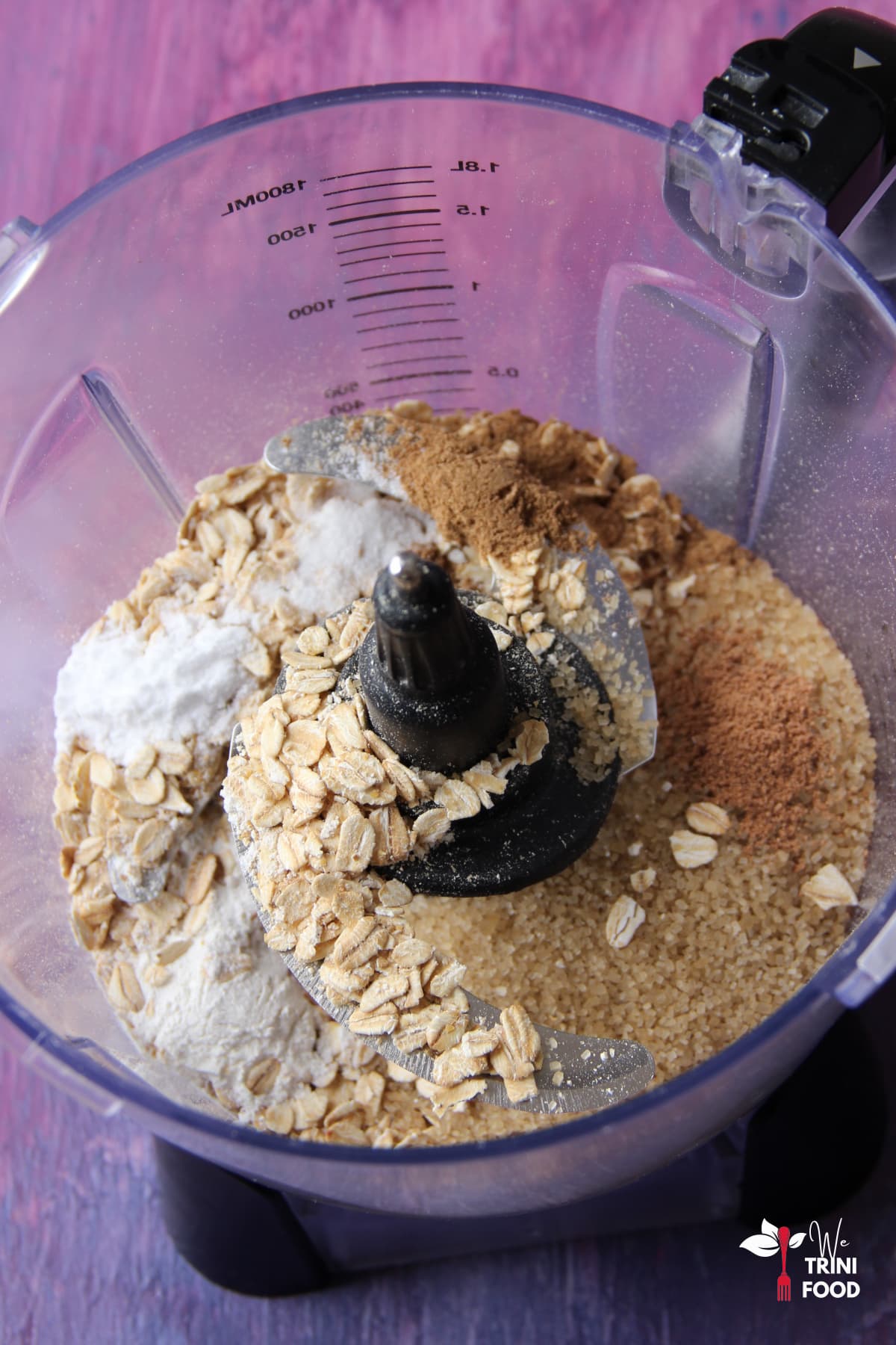 Dry ingredients for carrot oatmeal muffins before blending