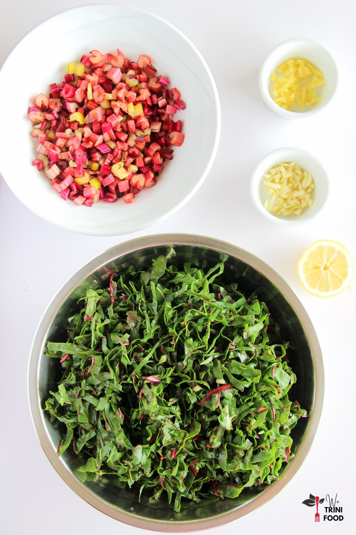 prepped ingredients for sauteed swiss chard