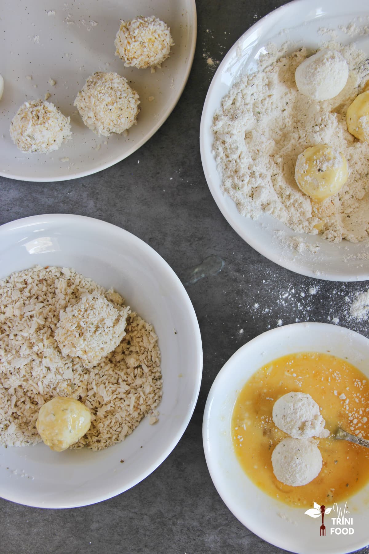 Fried Goat Cheese Balls: Battering Process