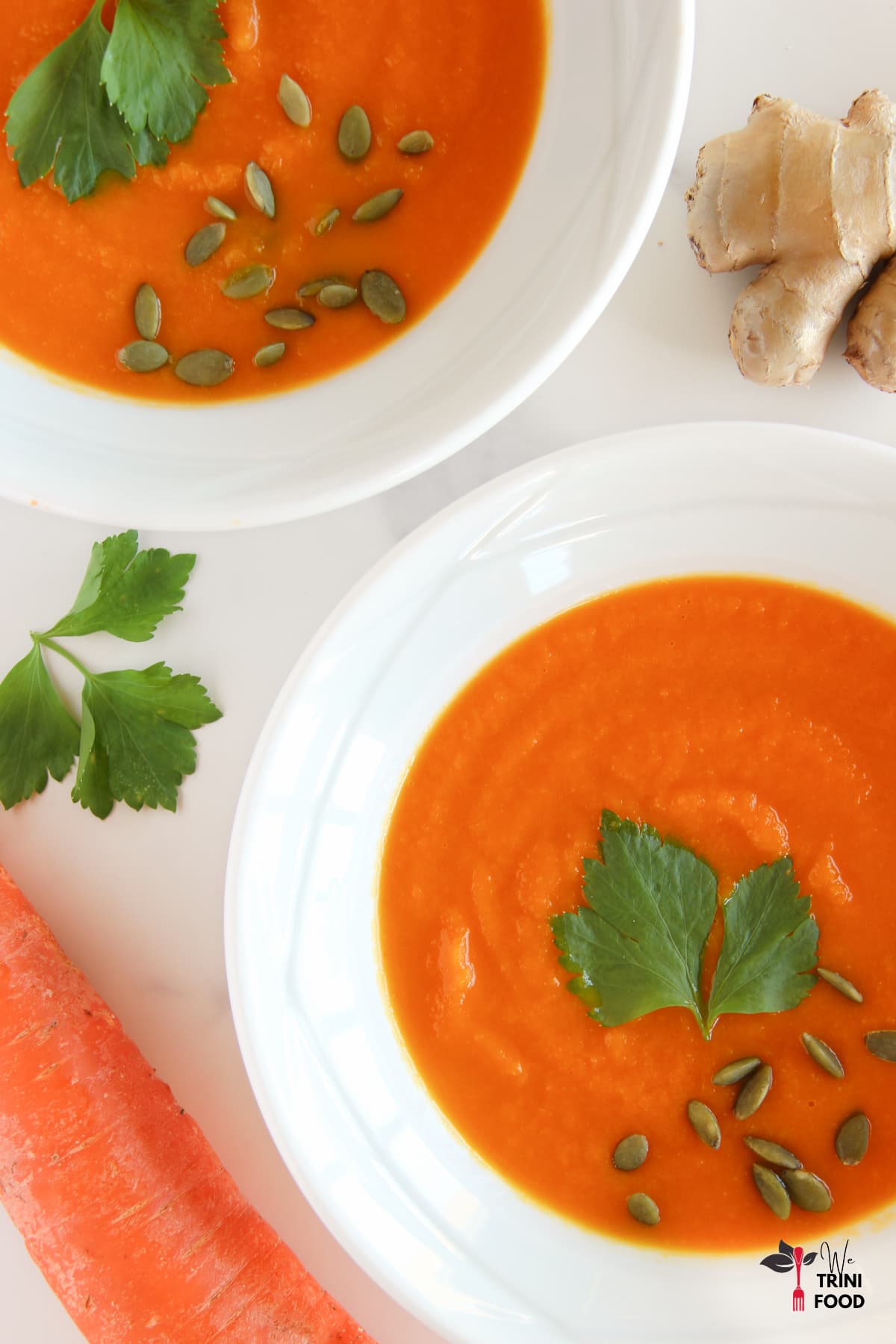 Carrot ginger soup close up