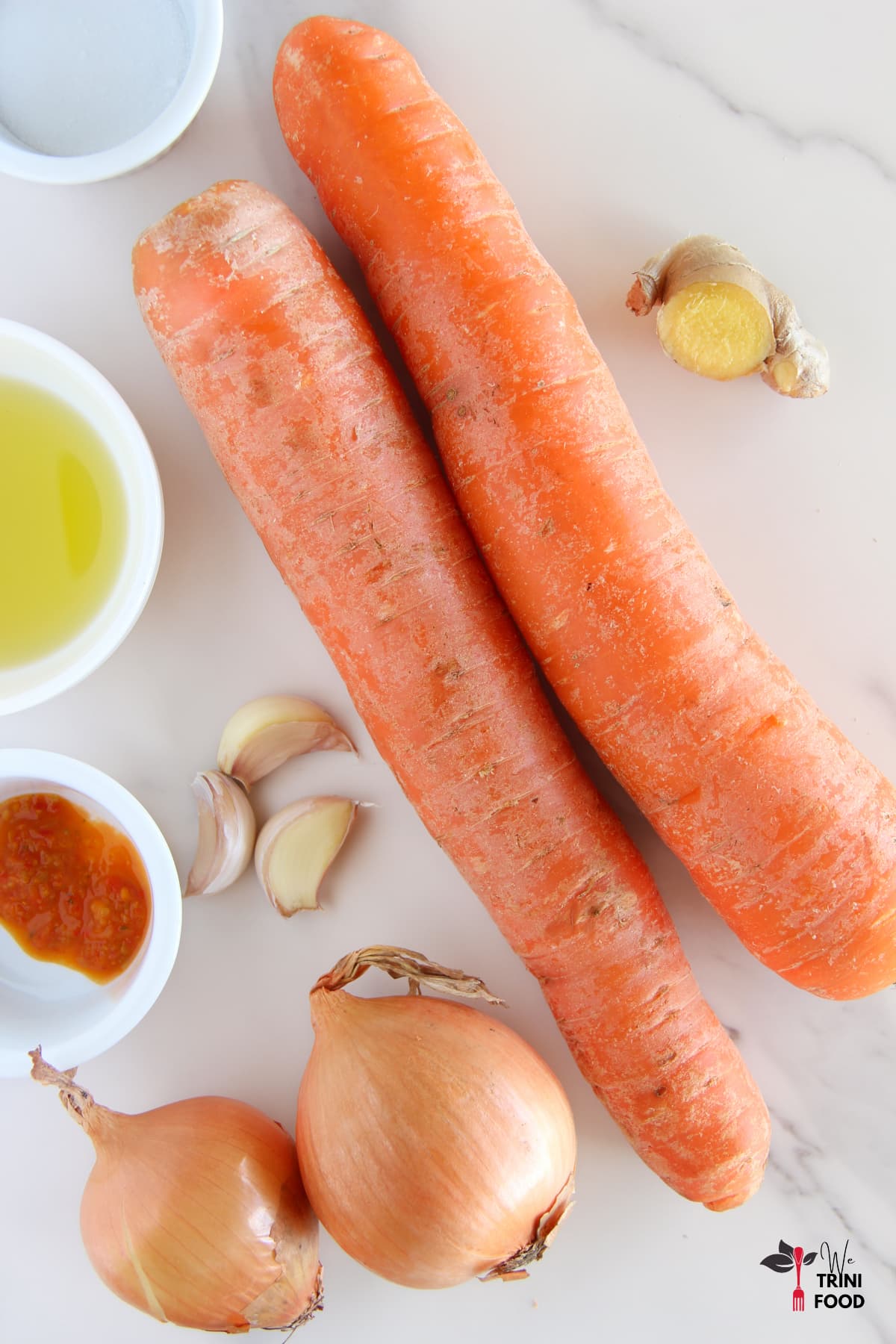 Ingredients for carrot ginger soup recipe