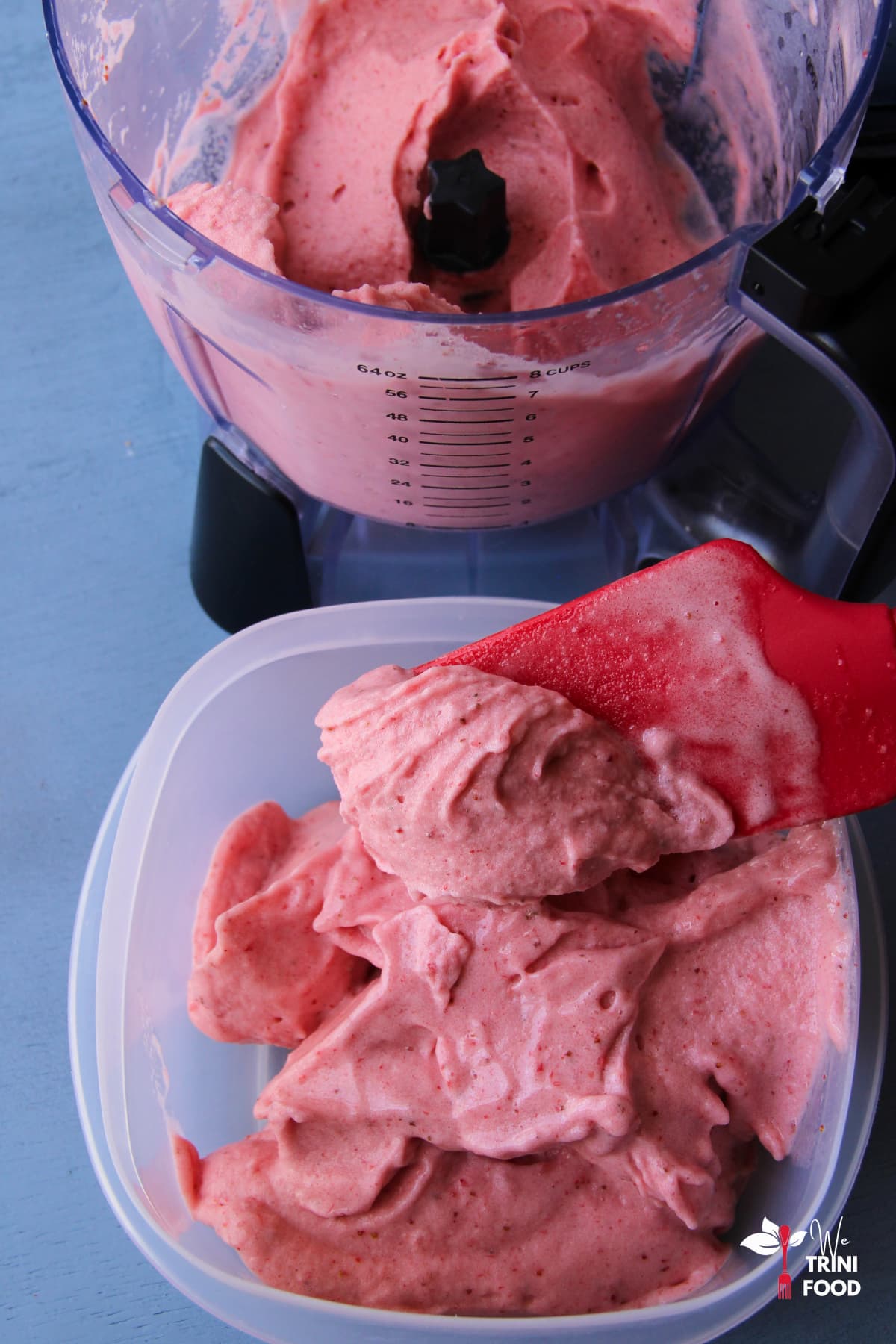 Transferring Strawberry Banana Nice Cream to Freezer-Safe Container